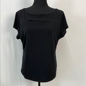 Carmen Marc Valvo Black Top, Cutout Neckline Short Sleeve Stretch Knit, size XL